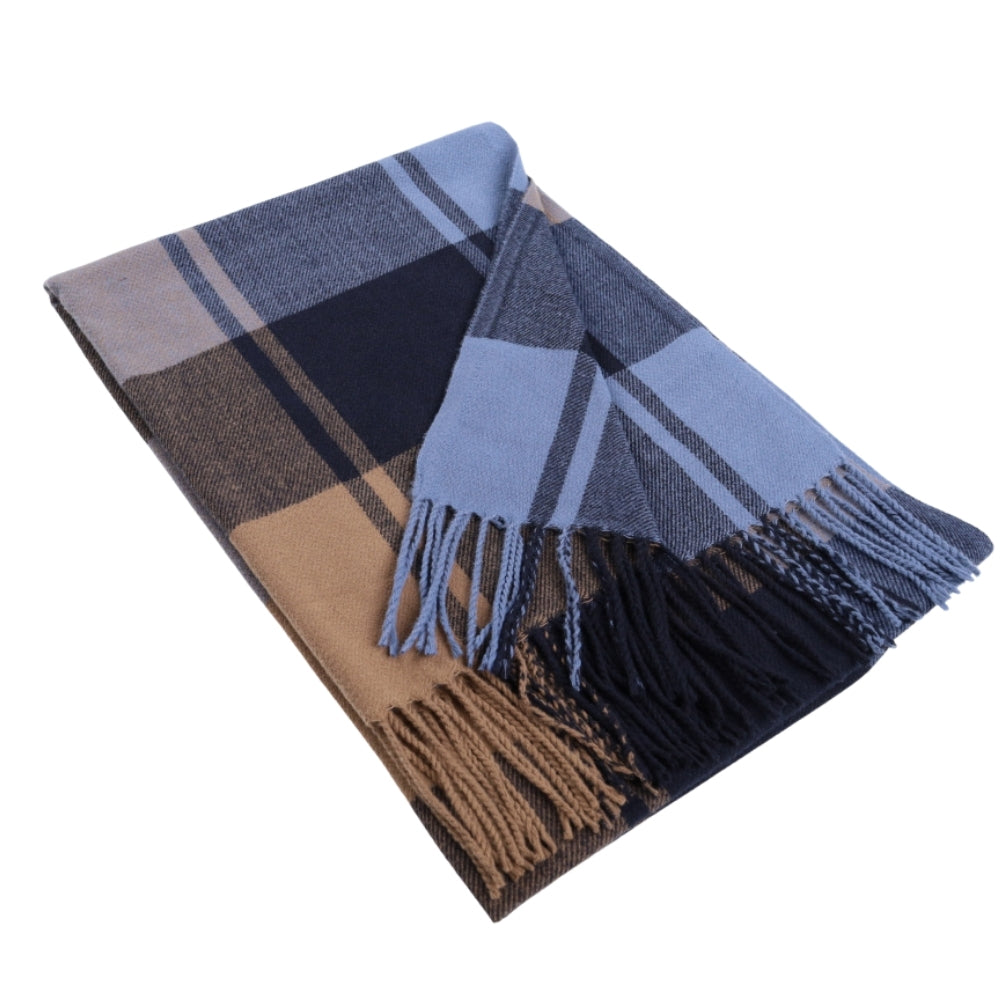 Bufanda azul de cuadros con flecos – Liverpool