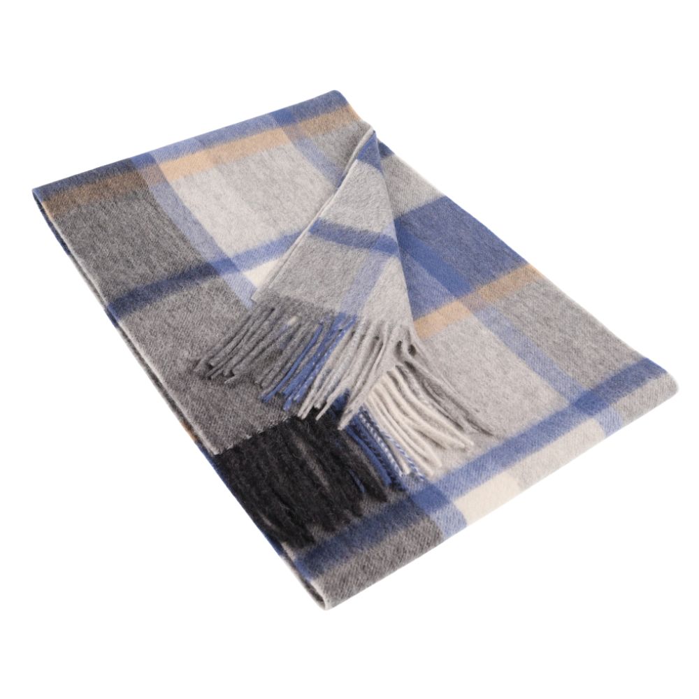 Bufanda azul y gris de cuadros grandes de lana 100 % – York