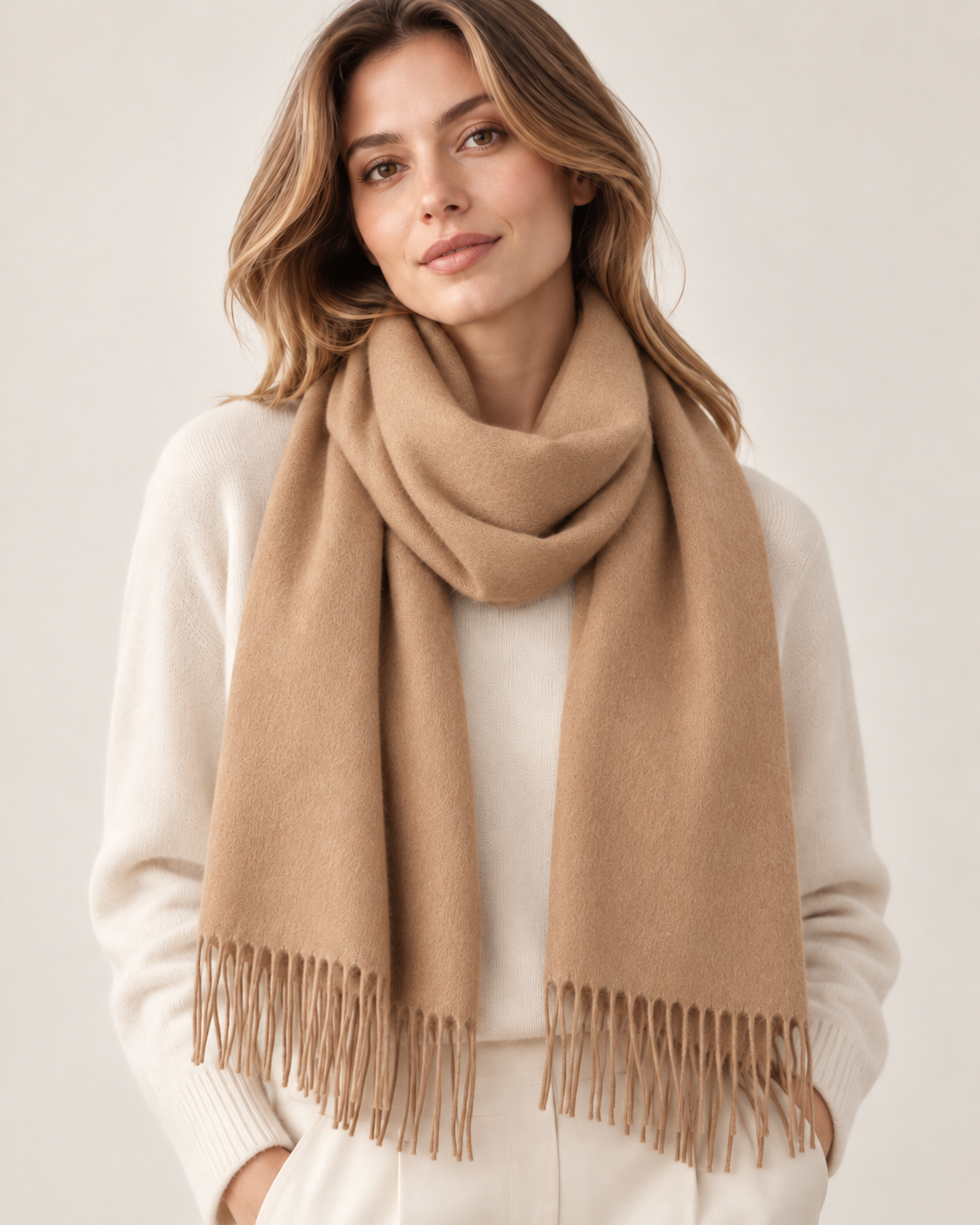 Bufanda de invierno beige claro de cachemira para mujer París (5)