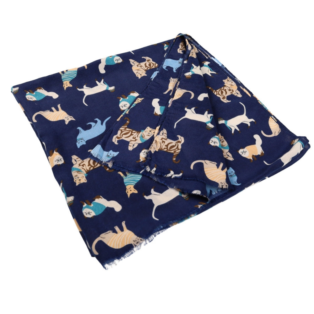 Fular azul marino para el cuello con estampado de gatos – Nikko