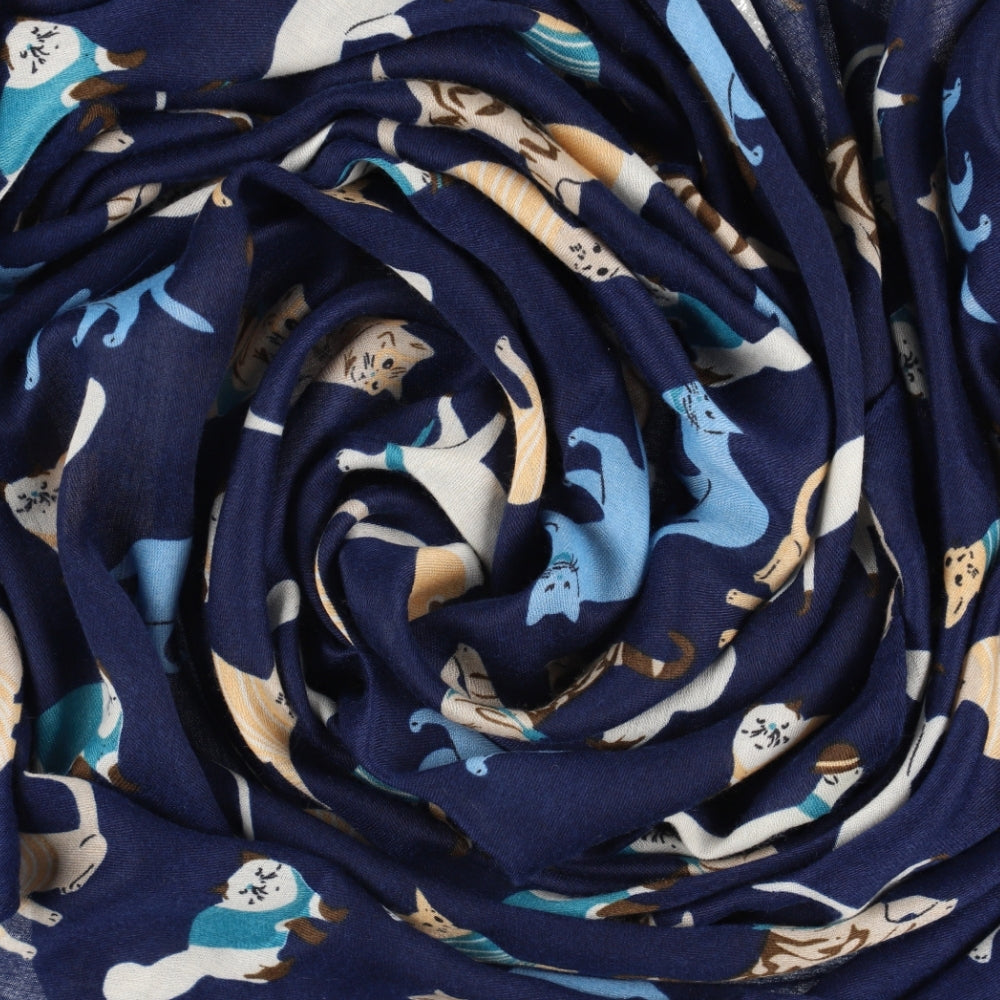 Fular azul marino para el cuello con estampado de gatos – Nikko