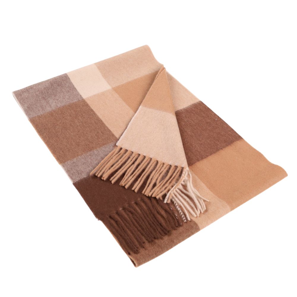 Bufanda marrón y beige de cuadros grandes de lana 100 % – York