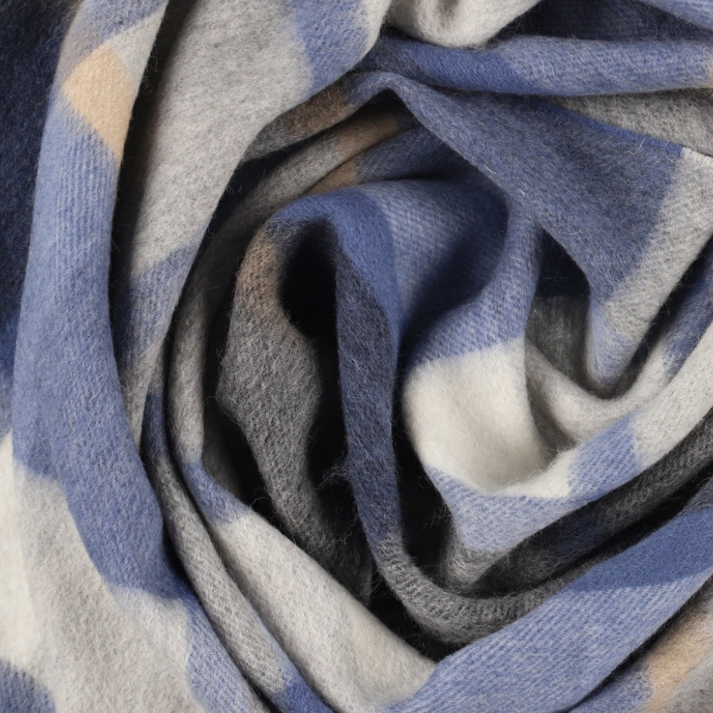 Bufanda azul y gris de cuadros grandes de lana 100 % – York