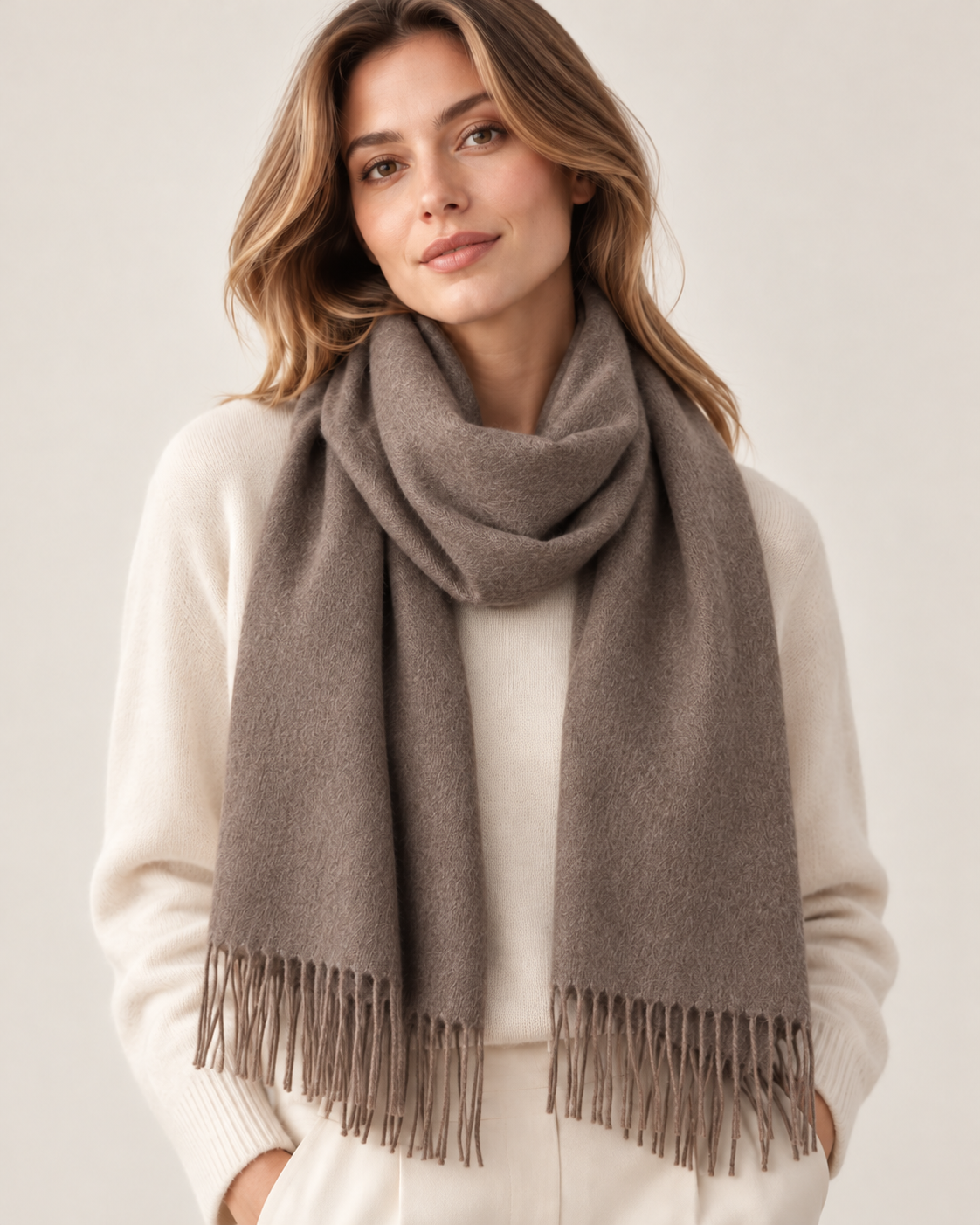 Bufanda gris beige de 100% cachemira para mujer París (5)