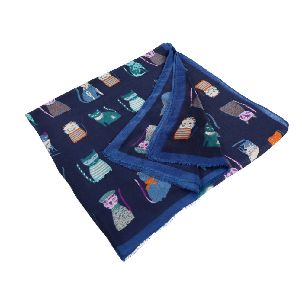 Fular largo y suave azul con estampado de gatos – Nikko